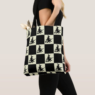 Heks met zwart-gele ruit tote bag