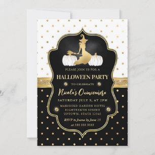 Heks met zwarte en witte polka stippen Quinceanera Kaart