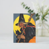  heks met zwarte kat briefkaart (Staand voorkant)