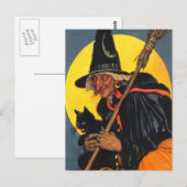  heks met zwarte kat briefkaart (Voorkant / Achterkant)