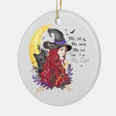 Heks met zwarte kat en halve maan keramisch ornament (Links)