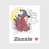 Heks met zwarte kat en halve maan sticker (Vel)