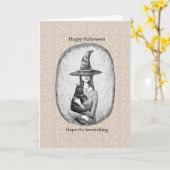 Heks met zwarte kat Retro Classic Halloween Kaart (Gele Bloem)