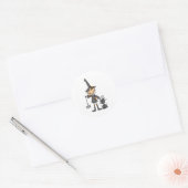 Heks met zwarte kat ronde sticker (Envelop)