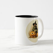  heks met zwarte kat tweekleurige koffiemok (Voorkant rechts)