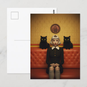 Heks met zwarte katten briefkaart