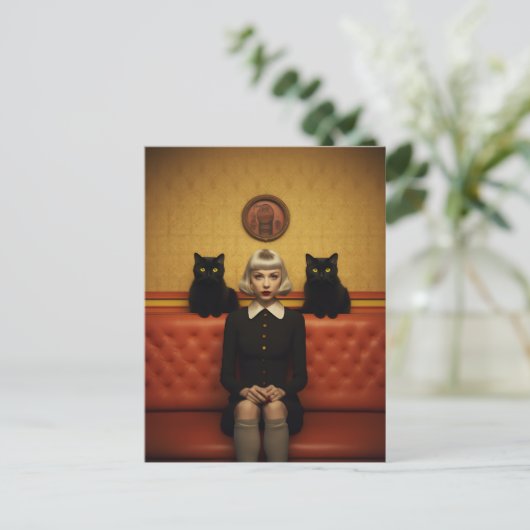 Heks met zwarte katten briefkaart (Staand voorkant)