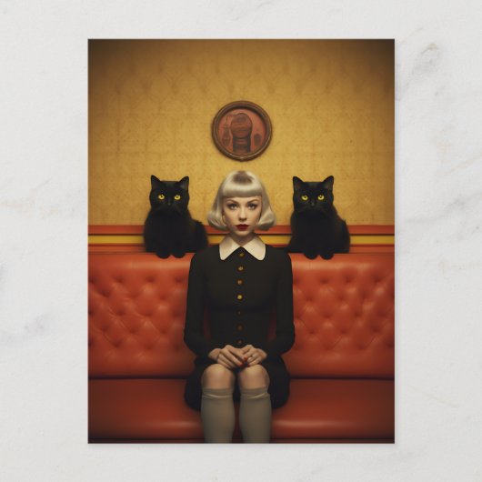 Heks met zwarte katten briefkaart (Voorkant)