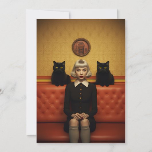 Heks met zwarte katten feestdagenkaart (Voorkant)