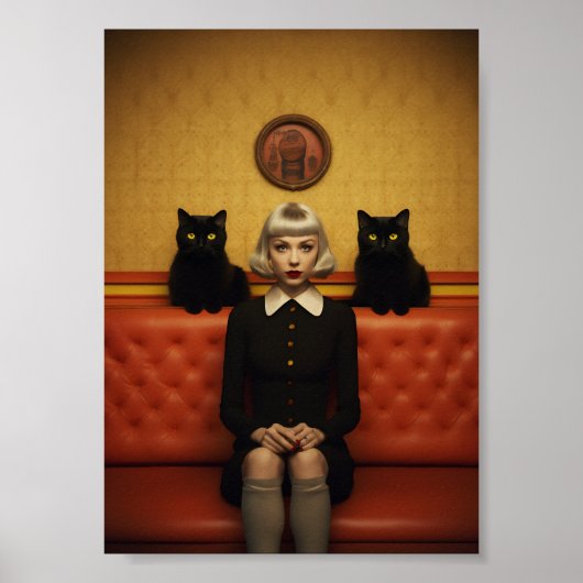 Heks met zwarte katten poster (Voorkant)