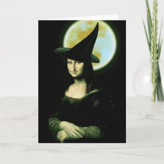 Heks Mona Lisa Halloween Volle Maan Kaart (Voorkant)