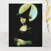 Heks Mona Lisa Halloween Volle Maan Kaart (Gele Bloem)