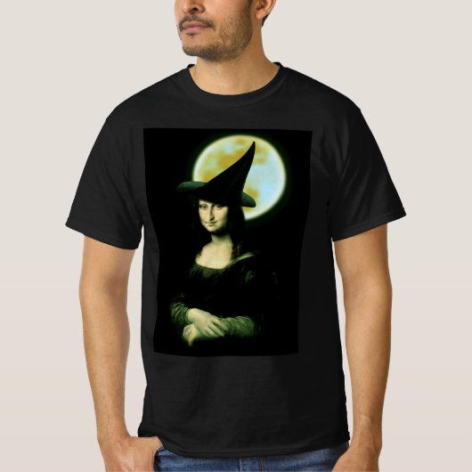 Heks Mona Lisa Halloween Volle Maan T-shirt (Voorkant)