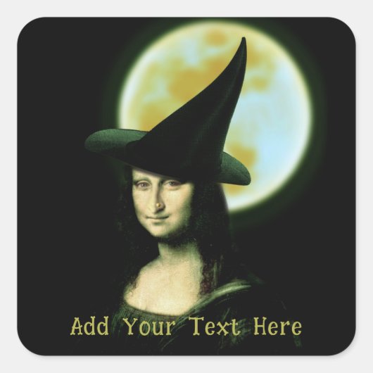 Heks Mona Lisa Halloween Vollemaan Vierkante Sticker (Voorkant)