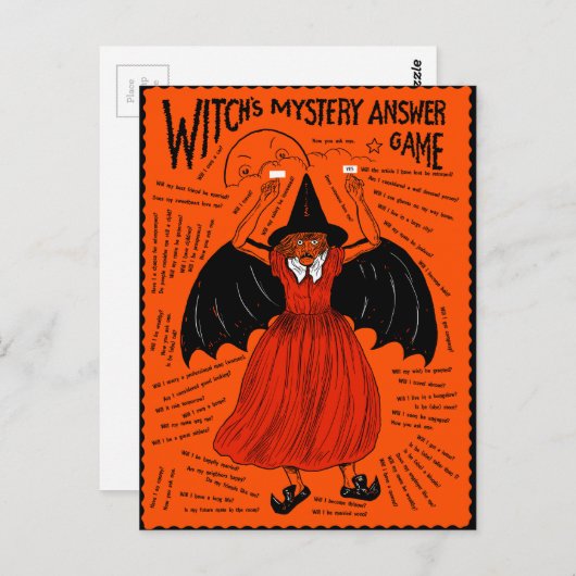 heks Mystery Answer Game Briefkaart (Voorkant / Achterkant)