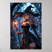 Heks onder maneschijn in betoverd bos poster (Voorkant)