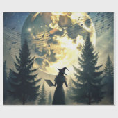 Heks onder volle maan betoverde nacht cadeaupapier (Vlak)