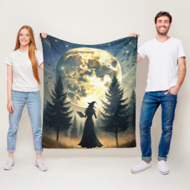 Heks onder volle maan betoverde nacht fleece deken