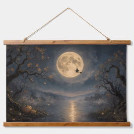 Heks onder vollemaan gotische Halloween-meer Hangend Wandkleed