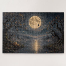 Heks onder vollemaan gotische Halloween-meer Legpuzzel