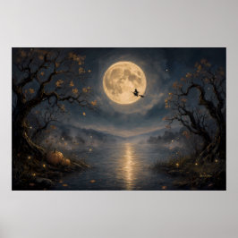 Heks onder vollemaan gotische Halloween-meer Poster