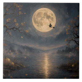 Heks onder vollemaan gotische Halloween-meer Tegeltje