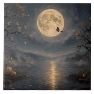Heks onder vollemaan gotische Halloween-meer Tegeltje