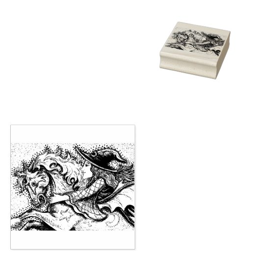 HEKS OP BETOVERD PAARD, HALLOWEEN RUBBER STEMPEL (Gestempeld)