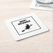 Heks op bezem met kat Halloween Kartonnen Onderzetters (Schuin)