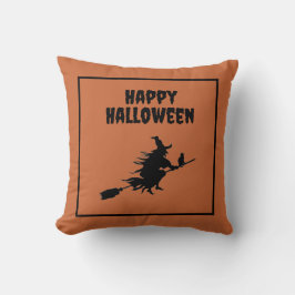 Heks op bezem met kat Halloween Kussen