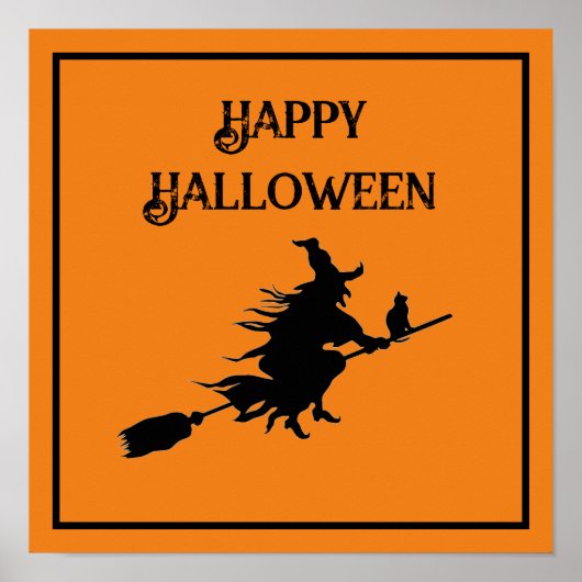 Heks op bezem met kat poster (Voorkant)