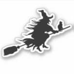 Heks op bezem met kat silhouet sticker<br><div class="desc">Heks op bezem met kat silhouet</div>