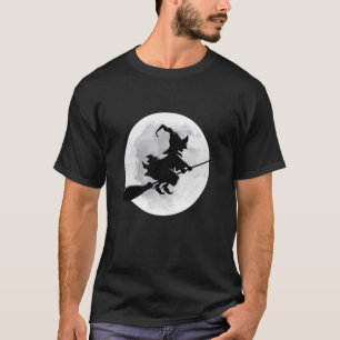 Heks Op Bezem Met Volle Maan Grappig Ontwerp voor T-shirt