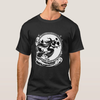 Heks op bezem met volle maan grappig ontwerp voor  t-shirt