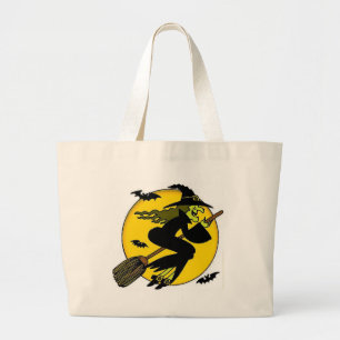 Heks op Bezemsteel Grote Tote Bag
