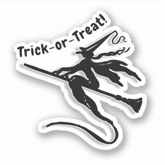 Heks op Bezemsteel Halloween Sticker (Voorkant)