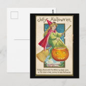 Heks op bezemsteel in vintage stijl briefkaart (Voorkant / Achterkant)