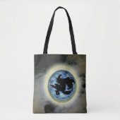 Heks op bezemsteel volle maan tote bag (Voorkant)