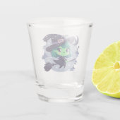 Heks op Broom Halloween Schattigee Cartoon Moon Ba Shot Glas (Achterkant)