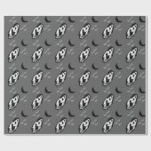 heks op broomstick met zwarte kat en vleermuis cadeaupapier (Vlak)