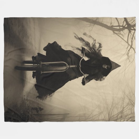 Heks op de fiets fleece deken (Voorkant (Horizontaal))