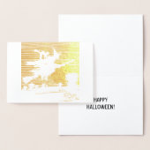 HEKS OP EEN BEZEM HAPPY HALLOWEEN ECHTE FOLIE KAAR FOLIE KAARTEN (Display)