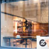 Heks op een bezem Happy Halloween Zwart Silhouet Raamsticker (Cafe Raam)