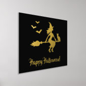 Heks op een bezem met kat en vleermuizen gelukkig folie afdrukken (Laagn)