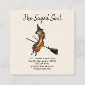 Heks op een bezem occulte winkel vierkante visitekaartje (Achterkant)