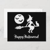 Heks op een bezem zwart en wit gelukkig Halloween Briefkaart (Voorkant / Achterkant)