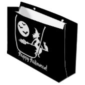 Heks op een bezem zwart en wit gelukkig Halloween Groot Cadeauzakje (Voorkant Gekanteld)