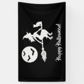 Heks op een bezem zwart en wit gelukkig Halloween Spandoek (Verticaal)
