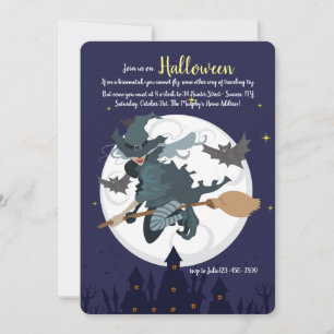 Heks op een Bezemsteel Halloween Feest Uitnodiging