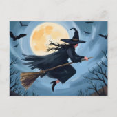 Heks op een bezemsteel | Happy Halloween geschilde Feestdagenkaart (Voorkant)